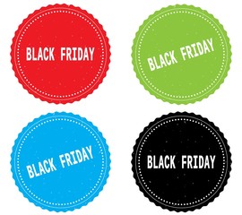 BLACK FRIDAY text, on round wavy border stamp badge.