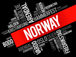 List of cities and towns in Norway, word cloud collage, business and travel concept background