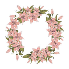 Floral Wreath Hand-Painted Spring Illustration