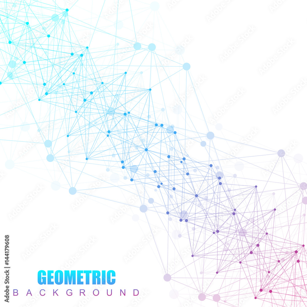 Poster geometric abstract background with connected line and dots. structure molecule and communication. sc