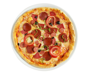 Delicious, salami and sausage pizza 
