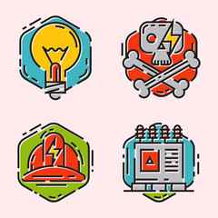 Energy outline colorful style and resource icon set vector illustration electricity industrial current.