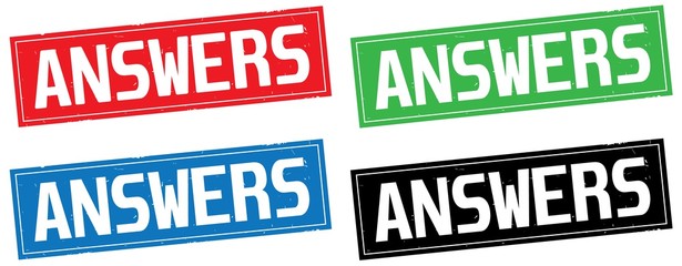ANSWERS text, on rectangle stamp sign.