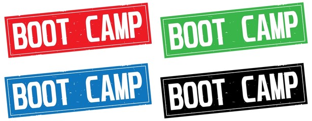 BOOT CAMP text, on rectangle stamp sign.