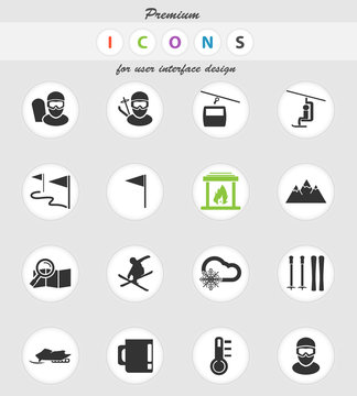 skiing icon set