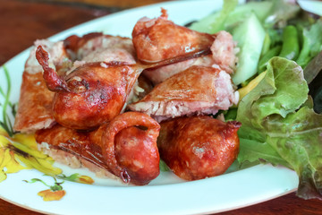 Closeup dish of delicious esan sausuage, thai style