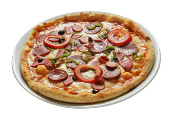 Delicious, salami and sausage pizza 