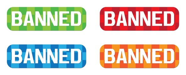 BANNED text, on rectangle, zig zag pattern stamp sign.