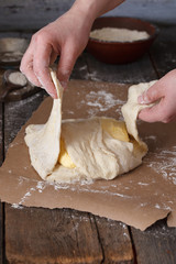 Confectioner makes puff dough