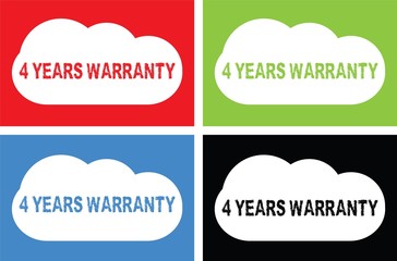 4 YEARS WARRANTY text, on cloud bubble sign.