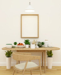 Fototapeta na wymiar kitchen set in pantry area and frame for artwork - 3d rendering