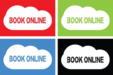 BOOK ONLINE text, on cloud bubble sign.