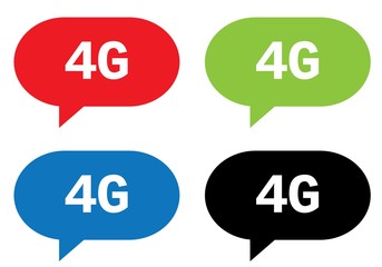 4G text, on rectangle speech bubble sign.