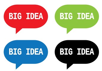 BIG IDEA text, on rectangle speech bubble sign.