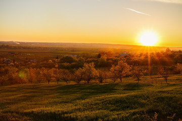 Fototapeta premium beautiful sunset over a field in rural country Romania