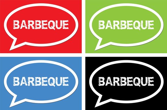 BARBEQUE text, on ellipse speech bubble sign.