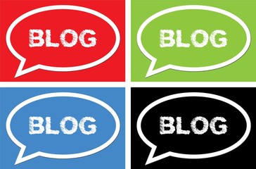 BLOG text, on ellipse speech bubble sign.