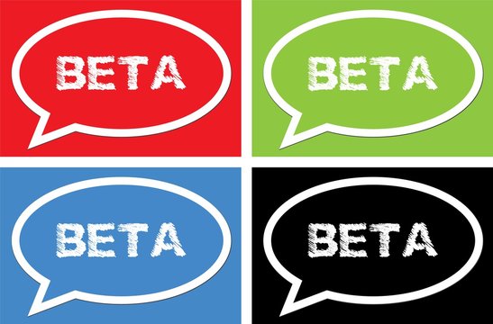 BETA text, on ellipse speech bubble sign.
