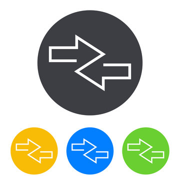 Icono plano flechas dos direcciones en circulo varios colores