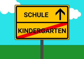 Schild Ortsausgang Kindergarten Schule