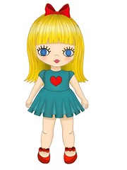 Blond girl cartoon character. Isolated on white backgound.