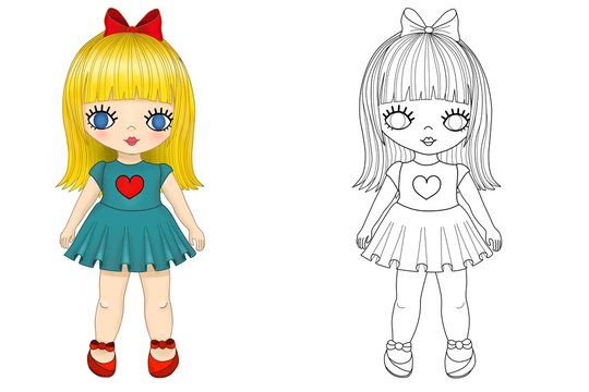 Girl character coloring page. Isolated on white background.