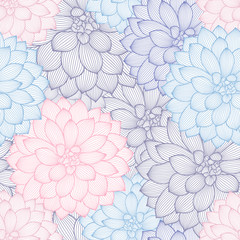 Seamless hand-drawing floral background with flower dahlias