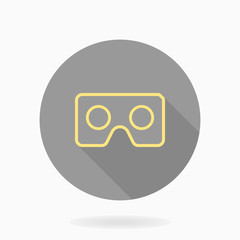 Golden vector icon with VR logo in circle. Flat design with long shadow. Virtual reality logo