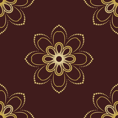 Floral vector ornament. Seamless abstract classic background with flowers. Pattern with repeating golden flowers