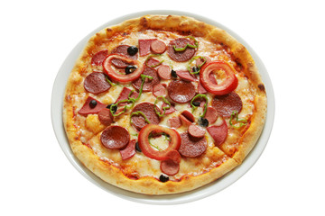 Delicious, salami and sausage pizza 