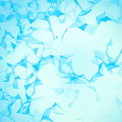 Fototapeta premium Abstract vector blue mesh background. Chaotically connected points and polygons flying in space. Flying debris. Futuristic technology style card. Lines, points, circles and planes. Futuristic design.