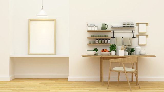 kitchen set in pantry area and frame for artwork - 3d rendering