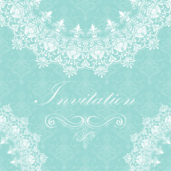 Wedding invitation and announcement card with ornamental round lace with arabesque elements. Mehndi style. Orient traditional ornament. Zentangle-like round colored floral ornament.