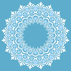 Fototapeta na wymiar Vector ornamental round lace with damask and arabesque elements. Mehndi style. Orient traditional ornament. Zentangle-like round colored floral ornament.