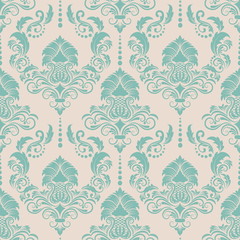 Vector damask seamless pattern background. Classical luxury old fashioned damask ornament, royal victorian seamless texture for wallpapers, textile, wrapping. Exquisite floral baroque template.