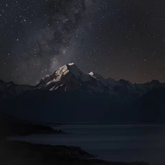 Crédence de cuisine en verre imprimé Aoraki/Mount Cook Mont Cook la nuit avec Milky Way