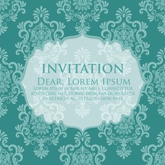 Wedding invitation and announcement card with vintage background artwork. Elegant ornate damask background. Elegant floral abstract ornament. Design template.