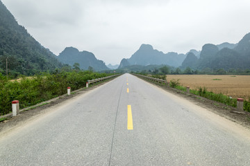 Road through the limestone peaks in central Vietnam