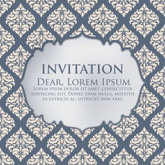 Wedding invitation and announcement card with vintage background artwork. Elegant ornate damask background. Elegant floral abstract ornament. Design template.