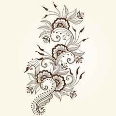 Vector illustration of mehndi ornament. Traditional indian style, ornamental floral elements for henna tattoo, stickers, mehndi and yoga design, cards and prints. Abstract floral vector illustration.