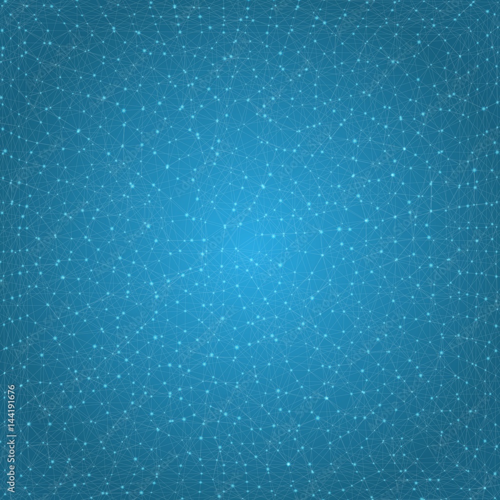 Poster abstract vector mesh background. chaotically connected points and polygons flying in space. flying d