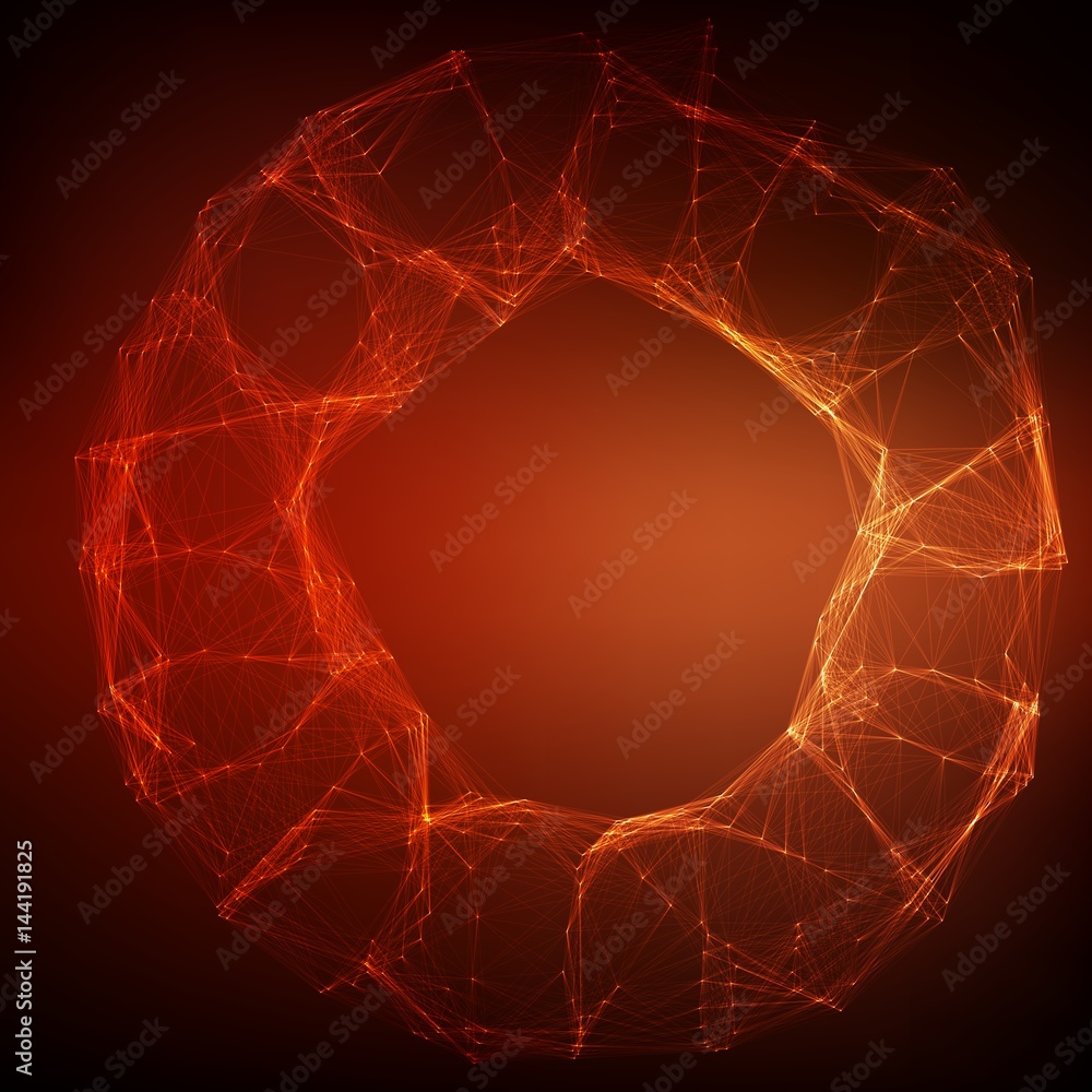 Poster abstract vector mesh background. chaotically connected points and polygons flying in space. flying d