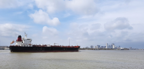 Ship sailing through Mississippi River in New Orleans