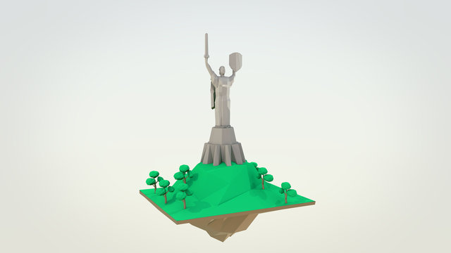 Low Poly icon city - Kyiv, the Eiffel Tower. 3d isometric illustration
