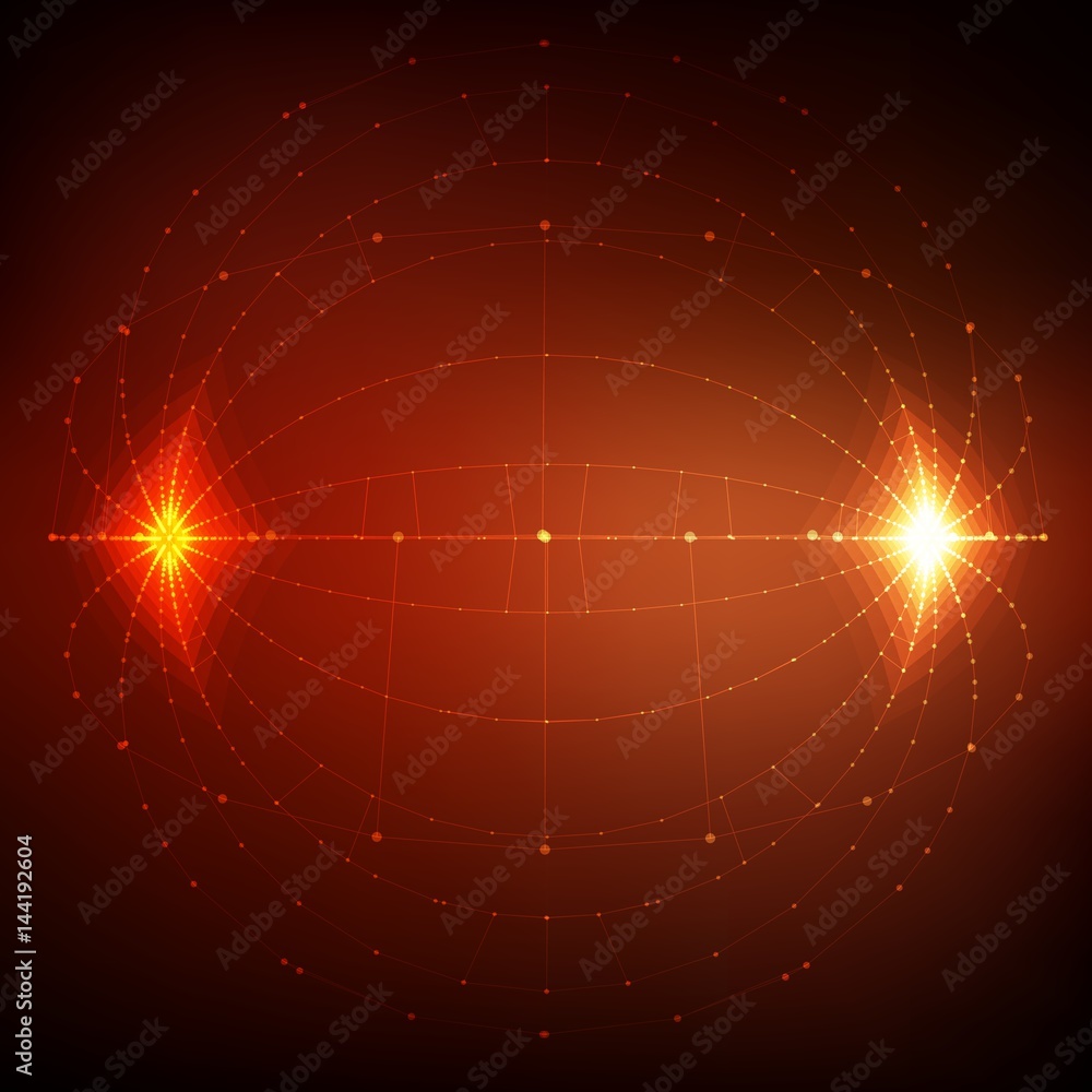 Poster abstract vector mesh background. chaotically connected points and polygons flying in space. flying d