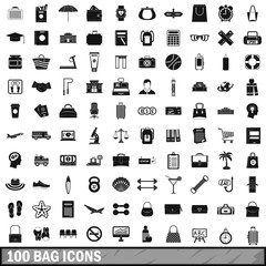 100 bag icons set, simple style 
