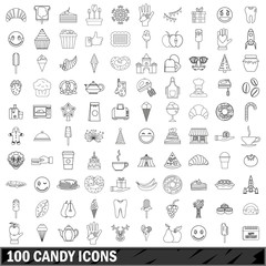 100 candy icons set, outline style