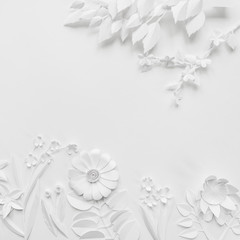white paper flowers wallpaper, spring summer background, floral design elements