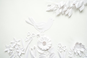 white paper flowers wallpaper, spring summer background, floral design elements