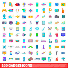 100 gadget icons set, cartoon style